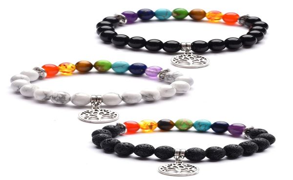 

tree of life charm bracelets for women men lava rock white turquoise black agate natural stone beads chains fashion 7 chakra diy j1993936