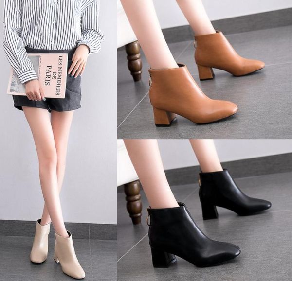 

autumn and winter round toe women high heels boots new zipper high heels women039s martin boots back zipper short ankle boots2459270, Black