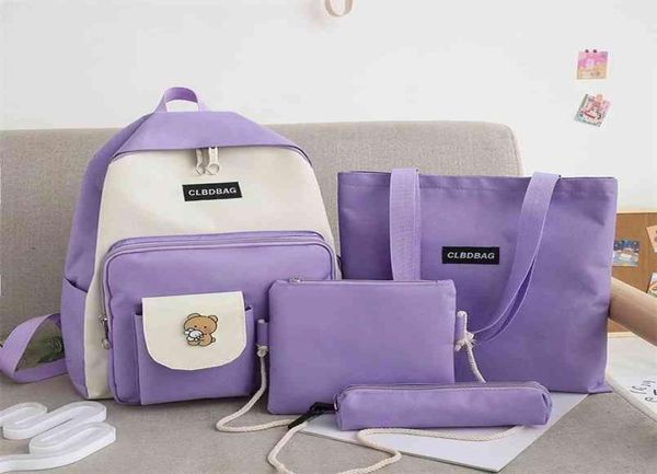 

4 piece set high school backpack bags for teenage girl canvas travel backpack women bookbags teen student schoolbag fashion 2108096172421
