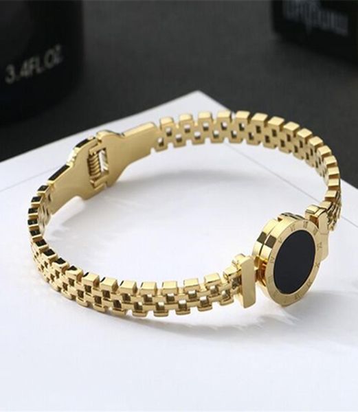

roman numeral black round stainless steel bracelet fashion 18k rose gold bracelet titanium steel hollow women039s bracelet6642071