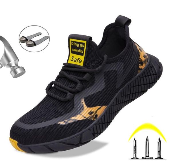 

2020 men039s work safety shoes breathable outdoor men shoes steel toe cap antismashing puncture proof construction sneakers bo3489292, Black