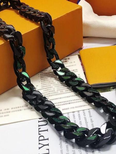 

luxury designer chains links necklaces fashion 2054 green enamel titanium steel hip hop jewelry necklace for lovers men woman la133363147, Silver