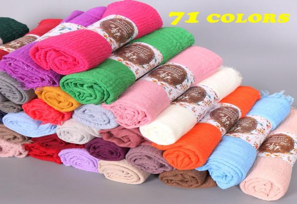 

20pcslot 76colors plain colors crinkled bubble cotton scarf shawl with fringes muslim hijab head wrap large size7706049, Blue;gray