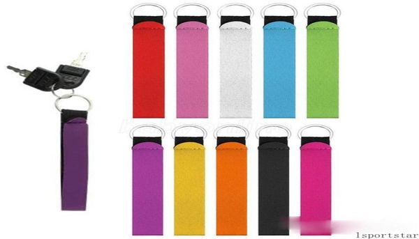 

solid color neoprene wristlet keychains lanyard strap band split ring key c1123454