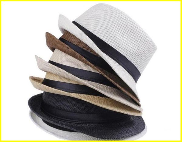 

fashion hats for women fedora trilby gangster cap summer beach sun straw panama hat with ribbow band sunhat5173864, Blue;gray