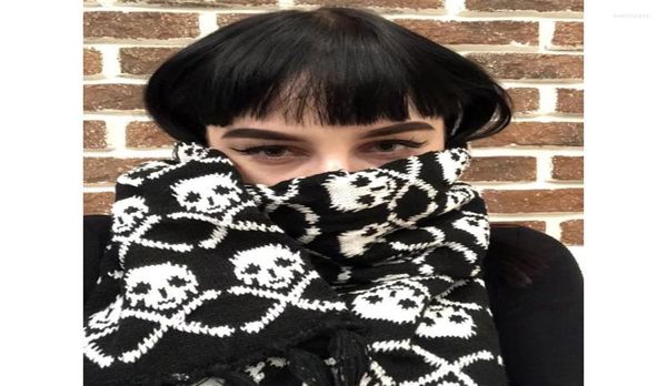 

scarves skull scarf women man winter knitted pashmina shawl black acrylic echarpe luxury female skeleton wrap with fringess8704627, Blue;gray