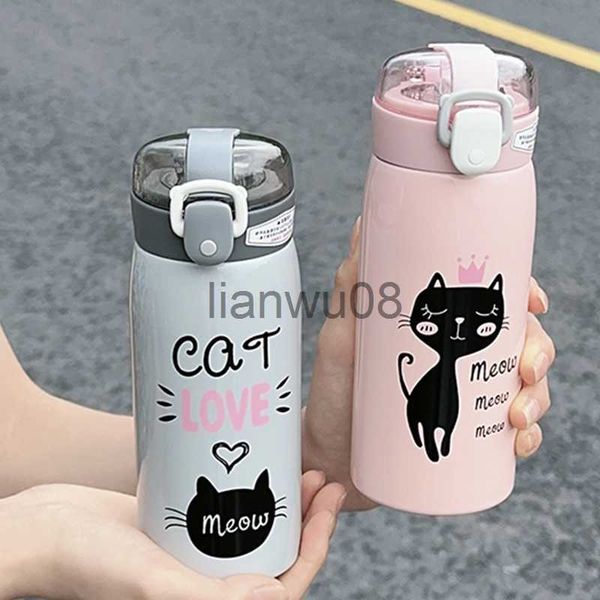 

cups dishes utensils 350ml500ml cartoon cat stainless steel vacuum flask with straw portable kids thermos mug travel thermal water bottle tu