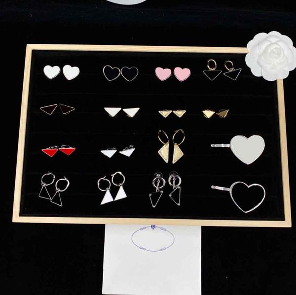 

classic triangular rhinestone charm earrings europe america style triangle diamond studs women love heart shape dangler8705560, Golden