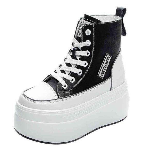 

8cm platform wedges boots for women spring autumn shoes breathable summer high sneakers ankle booties7409323, Black