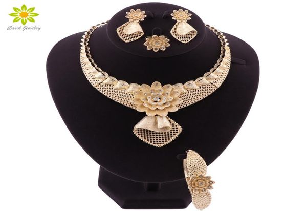 

dubai gold color jewelry sets for women necklace earrings bracelet ring set women african beads indian bridal jewelry setsa6265101, Black
