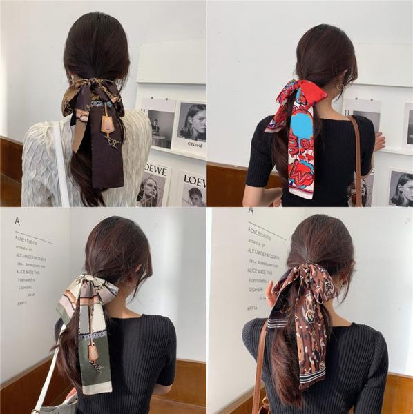 

21style 1158cm designer letters print silk scarves women multifunction for handbags handle head wrap scarfs ribbon turban triangl7085679, Blue;gray