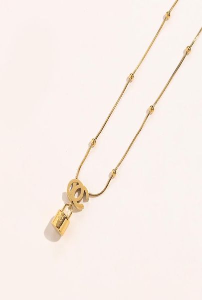

18k gold plated stainless steel necklaces choker chain letter lock pendant statement fashion womens necklace wedding jewelry acces7430287, Silver