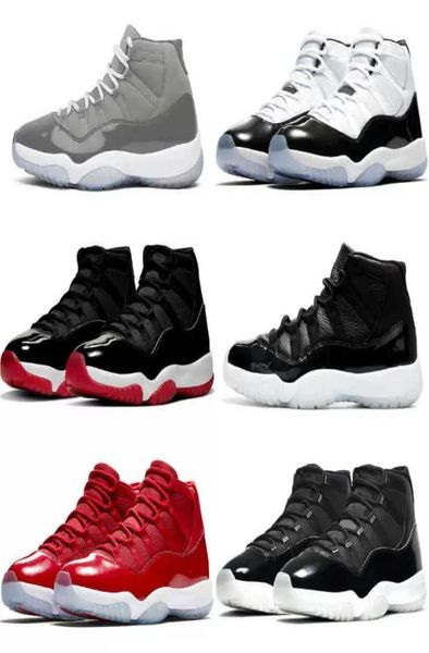 

2022 cool grey 11 11s mens basketball shoes 25th anniversary low legend university blue white bred concord cap and gown men5845087, Black