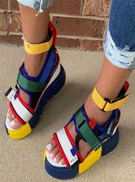 

platform open toe platform colorful color wedge block sandals women 2020 summer fashion casual outdoor beach shoes dropship1222094, Black