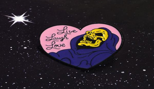

live laugh love brooch skeletor halloween gothic dark heart shape skull skeleton death godfather enamel badge brooches lapel pins 5934202, Gray