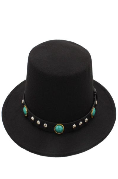 

fashion women wool bowler hat boater sailor pork pie cap turquoise leather belt4535726, Blue;gray