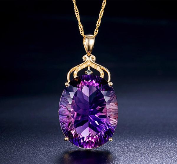 

luckyshine 6 pcslot 18k gold plated necklaces amethyst oval gemstone unique charm women pendants necklaces jewelry for holiday7662496, Silver