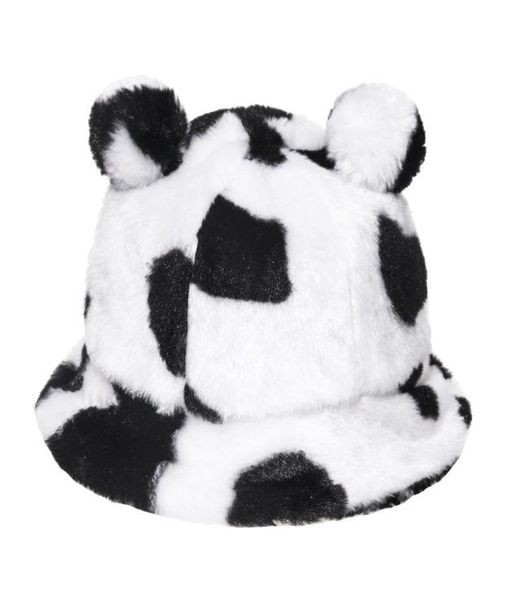 

new faux fur winter panama bear ear outdoor sunscreen bucket hat versatile leopard print cow rabbit hair plush basin cap9hpj3358062, Blue;gray