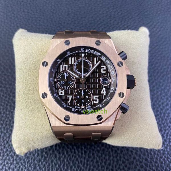 

apf 26470 watch timing function cal.3126 mechanical movement diameter 42mm rose gold casing cowhide strap sapphire crystal glass super lumin, Slivery;golden