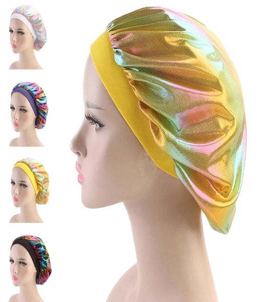 

new rainbow satin bonnet hair styling cap long hair care women night sleep hat beanies head wrap shower cap hair styling tool4536853, Blue;gray