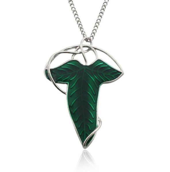

new arrival lord of the rings green leaf elven pin brooch pendant with chain necklace 2409405, Golden