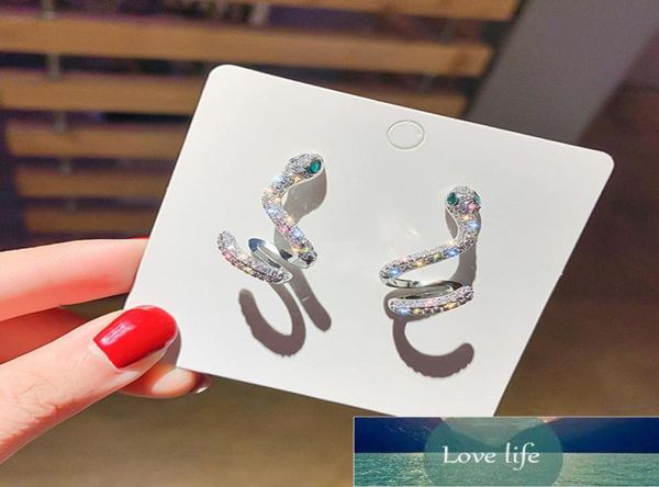 

trend statement micro pave zircon stud earrings for women personality chic snake shinning rhinestone earrings ear cuff 107 factory4992925, Golden;silver