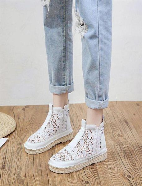 

summer breathable hollow sandals women039s single net cool boots woven lace leisure flats white short shoes250e5230113, Black