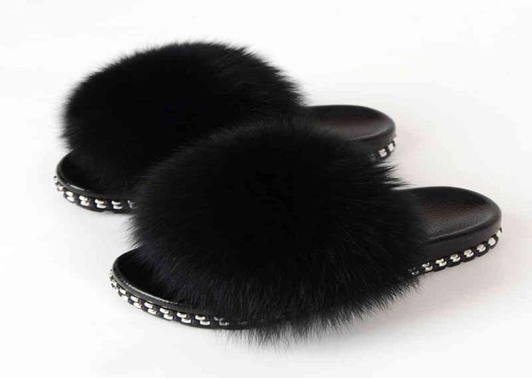 

slippers fur slippers women house fluffy slippers home female furry slides indoor summer real fur flip flops ladies luxury sandals4414839, Black