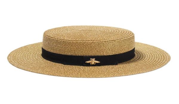 

fashionwoven widebrimmed hat gold metal bee fashion wide straw cap parentchild flatvisor woven straw hat8932980, Blue;gray