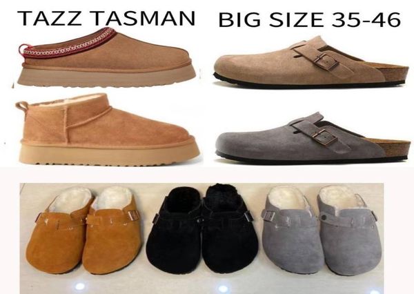 

tazz slipper tasman fur slides sandals birk s boston winter warm leather slipper thick bottom platform desinger indoor booties8055840, Black