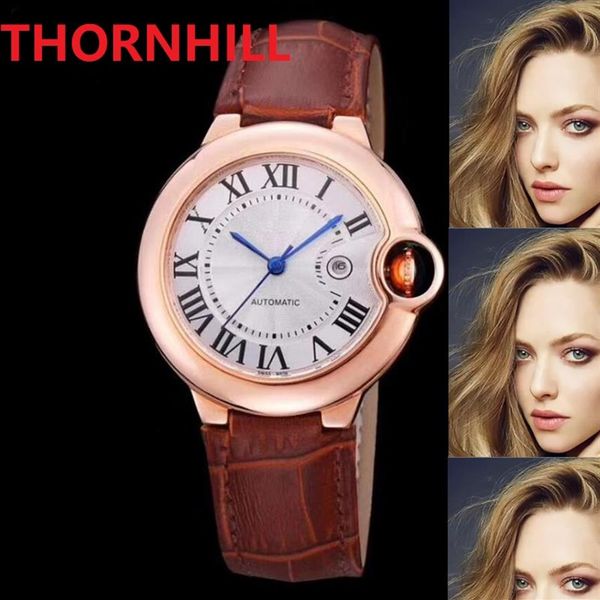 

roman womens watch mechanical automatic 36mm genuine leather sapphire 316l stainless steel case wristwatch gifts brac222y, Slivery;brown