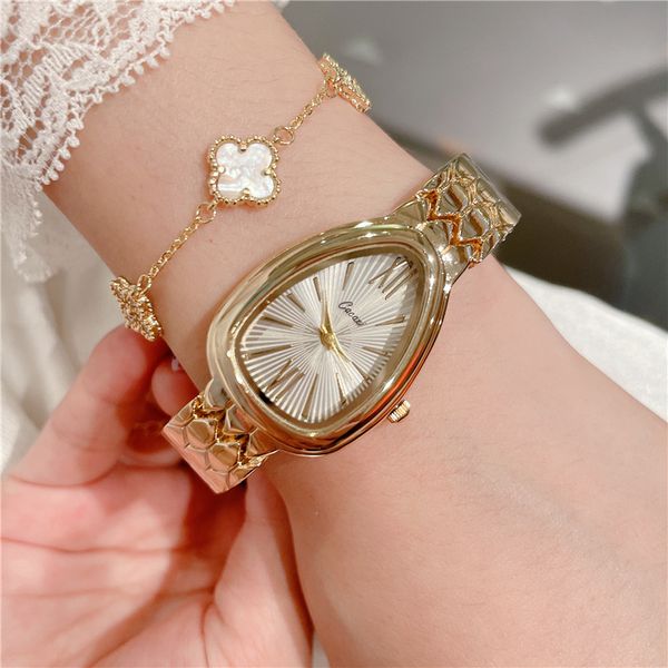

snake shaped watch gold women's waterproof quartz watch manufacturer direct sales quartz watch sapphire glass triangle dial is a ladys, Black;brown