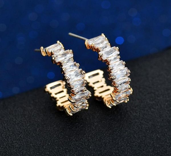 

1111 clear baguette cubic zirconia cz hoop earring gold filled classic gorgeous european women fashion elegance huggie jewelry3286961, Golden;silver