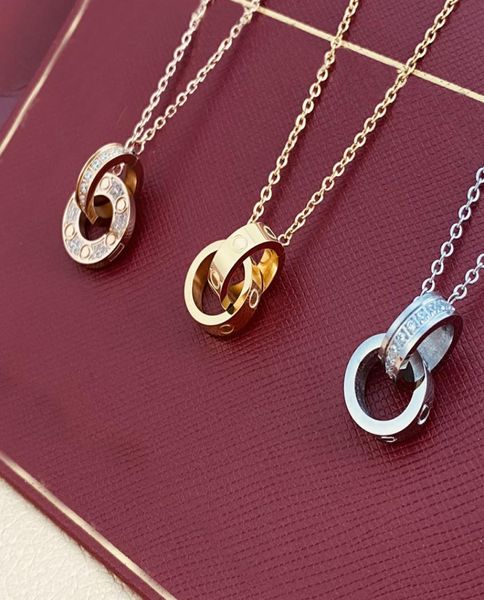 

woman designer necklace pendant jewelry luxury chain double diamond ring romantic valentines day girlfriend gift high plating stai7113172, Silver