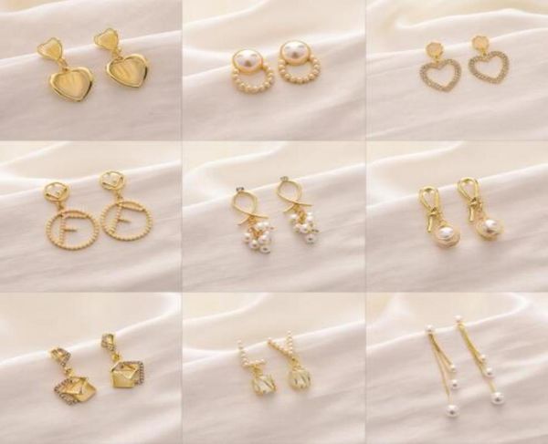 

stud earrings jewelry mixed send lots 18k gold plated 925 sier simple luxury brand designer letters geometric famous women crystal7562668, Golden;silver