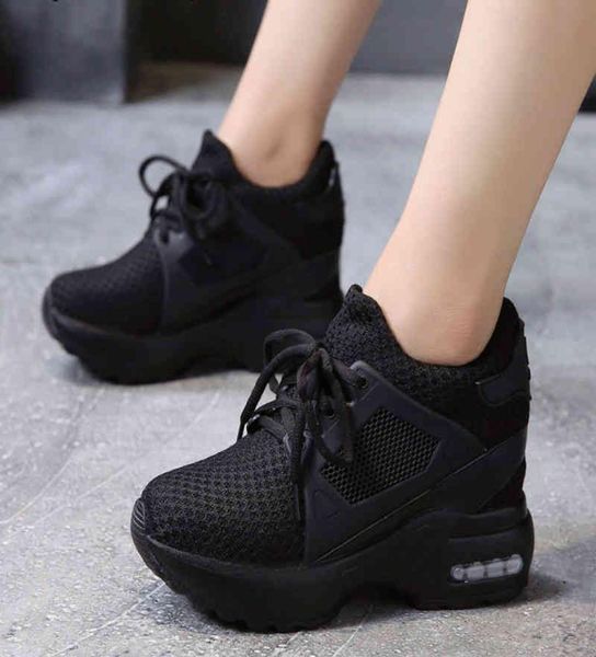 

women platform wedge heels casual shoes breathable mesh high heel autumn height increasing woman outdoor5434382, Black