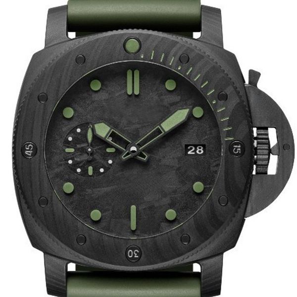 

mens automatic mechanical watch carbotech black green rubber, Slivery;brown