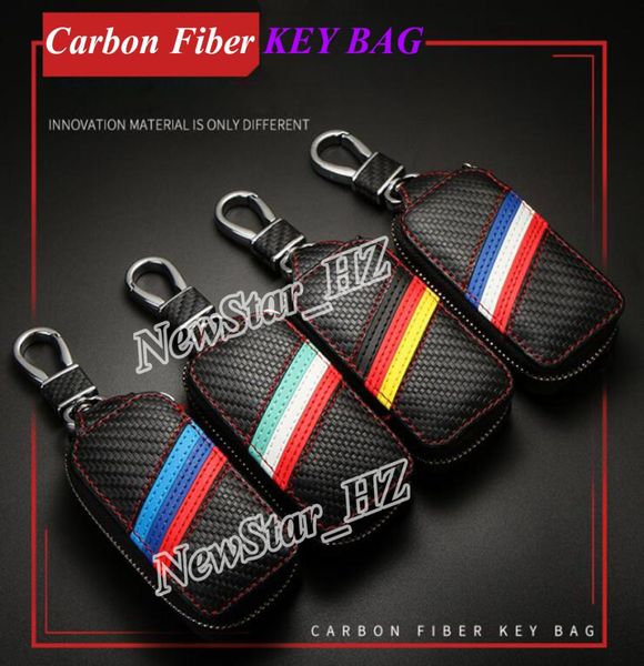 

fashion carbon fiber leather car remote keychain keyring holder cars logo key bag men business gifts mini keys case keyfob zipper 9952786, Silver