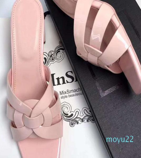 

women real leather slippers sandals designer shoes woman slides lady tribute heels wvl ysls1148382, Black