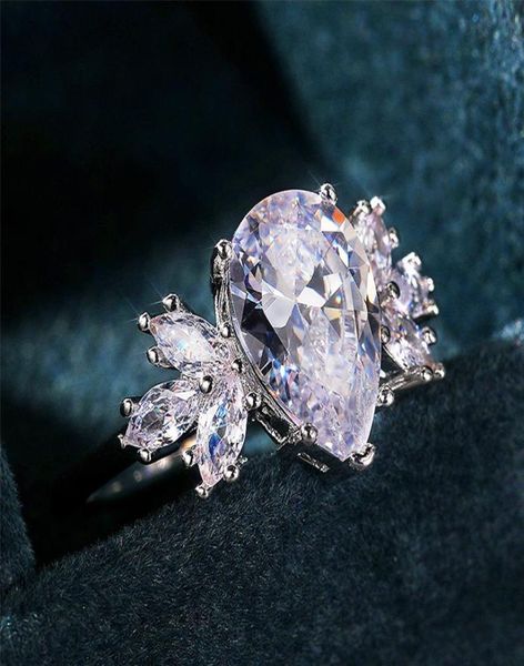 

wedding rings zakol luxury cz women cocktail party dazzling pear shape cubic zirconia silver color statement jewelry7940398, Slivery;golden