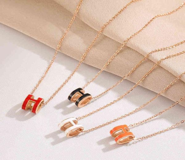 

jitter net red live h letter enamel drop pendant necklace titanium plated steel tiktok gold short clavicle chain8596434, Silver