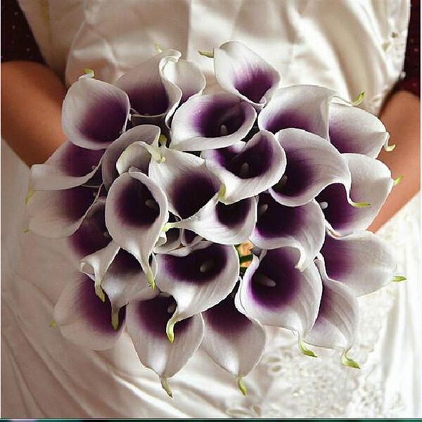 

romantic artificial flowers purple in white mini calla lily bouquets for bridal wedding bouquets chirstmas decoration fake flower 341v