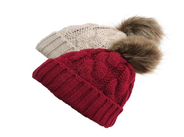 

women knitted ponytail hat girls warm pom pom beanies detachable fur ball wool hat ladies skull beanie ski crochet outdoor caps lj7612342, Blue;gray