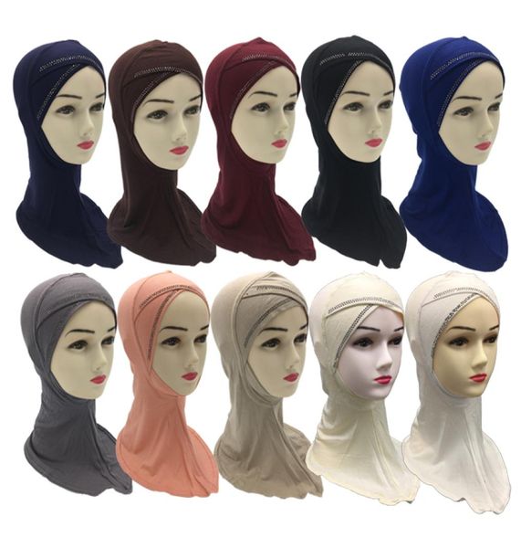

2019 usa new design women inner cap scarf wrap soft cute mix color fake diamond head hijab scarf3495611, Blue;gray