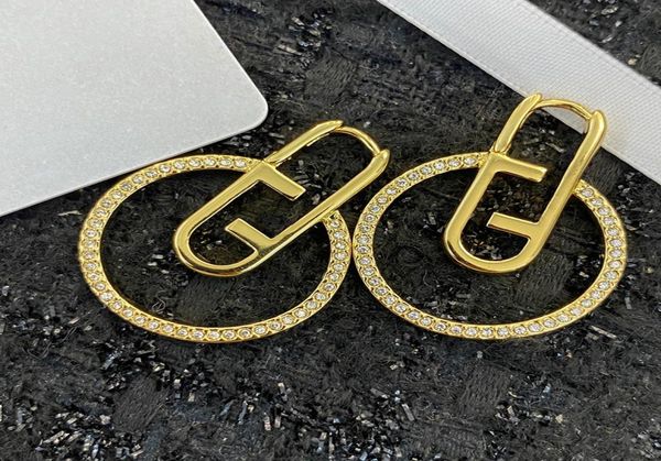 

2022 women hoop earrings fashion big circle for womens luxurys designers drill earring jewelry f letter stud earring with box d2202149955, Golden;silver