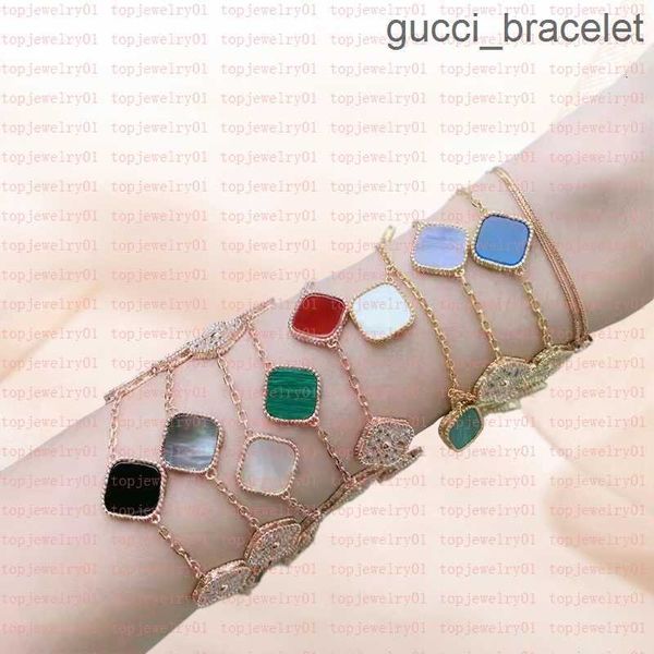 

fashion classic 4/four leaf clover charm bracelets bangle chain 18k gold agate shell mother-of-pearl for women girl wedding mother' day, Black