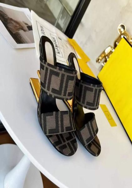 

latest fashion f sculpted highheeled slippers metallic high heels open toes slipon slides printing black calfski n leather outso8522263