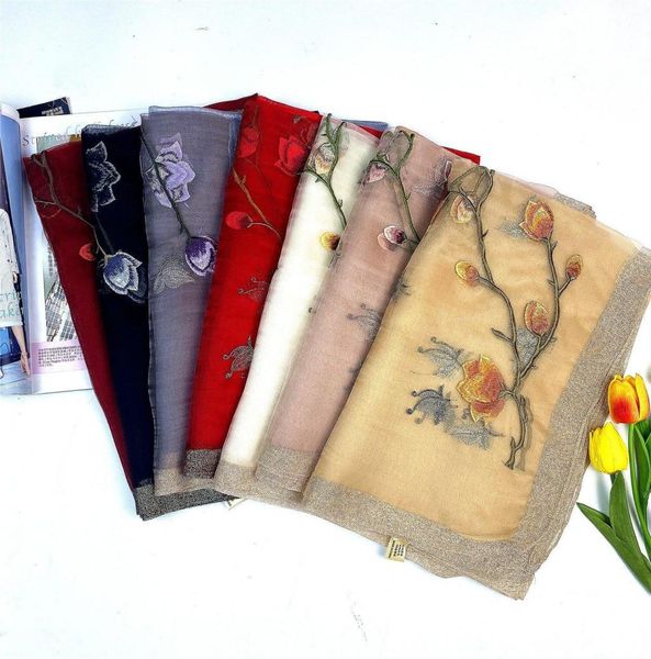

new fashion 2020 real silk scarf for womens printed embroidery spring winter shawl scarf scarves size 180x70cm 7 colo6264436, Blue;gray