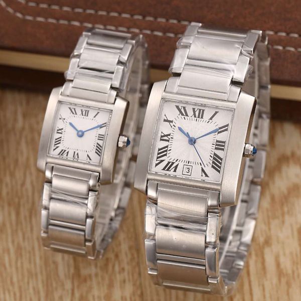 

men women silver quartz sports classic square watch blue hands, Slivery;brown