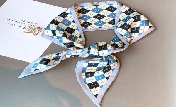 

22ss 19style 1009cm bag handle scarf letters grid print fine narrow long small silk scarves fashion brand designer charm women ha8052937, Blue;gray